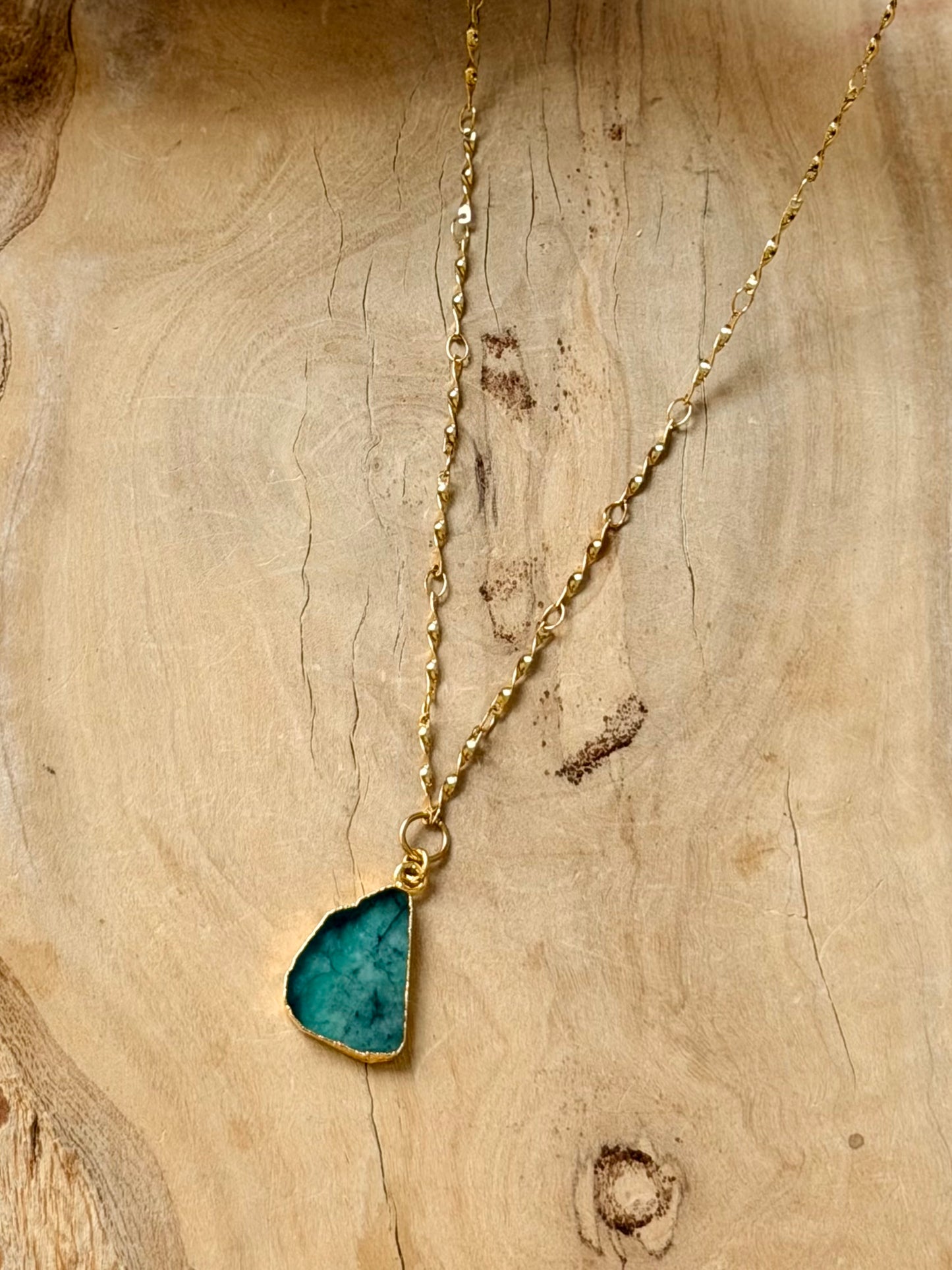 Emerald + Gold Stainless Steel Necklace