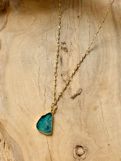 Emerald + Gold Stainless Steel Necklace
