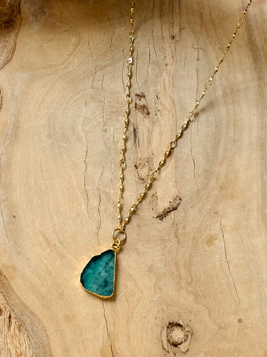 Emerald + Gold Stainless Steel Necklace