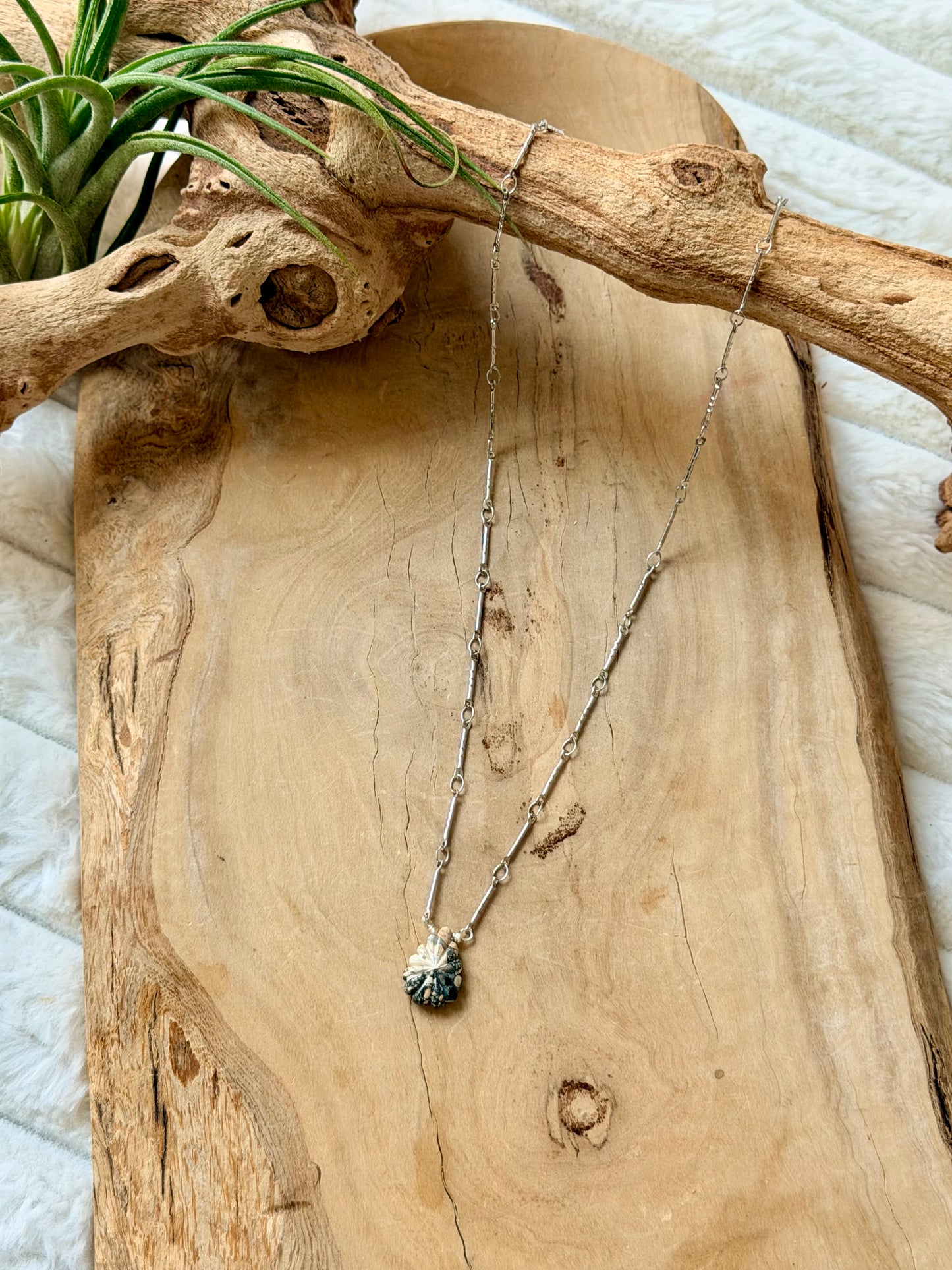 Hand-Carved Jasper + Silver Stainless Necklace