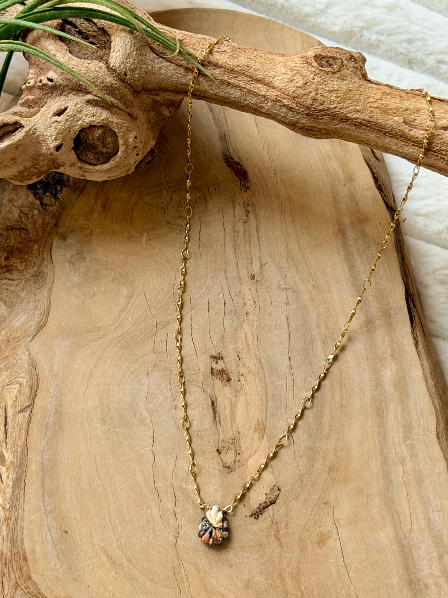 Hand-Carved Jasper + Gold Twist Necklace