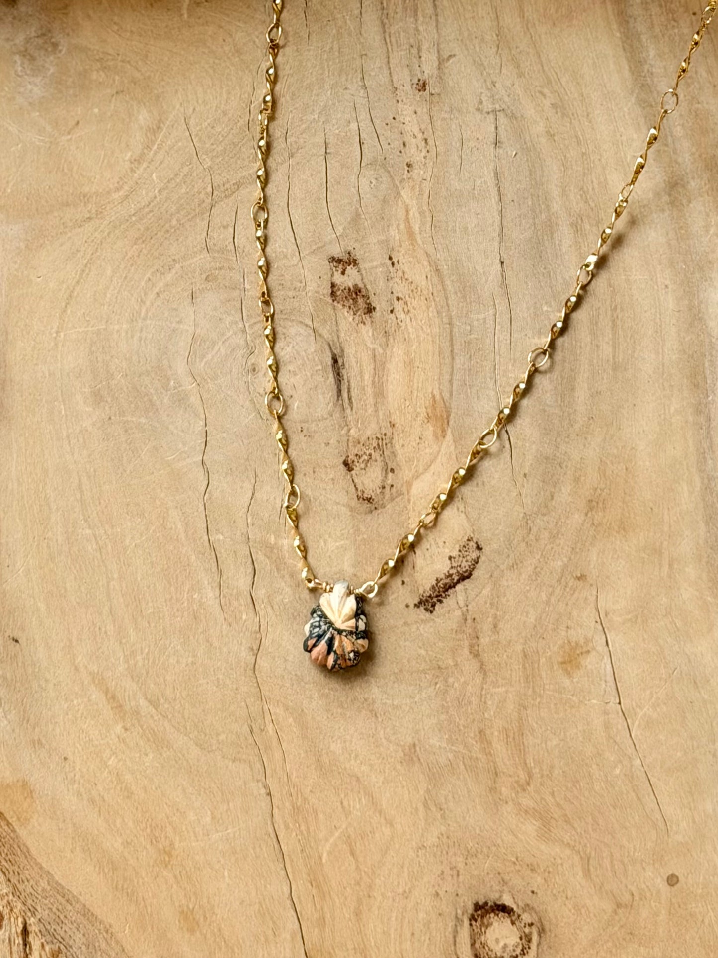 Hand-Carved Jasper + Gold Twist Necklace