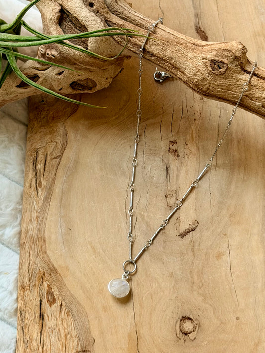 Rainbow Moonstone + Stainless Steel Necklace