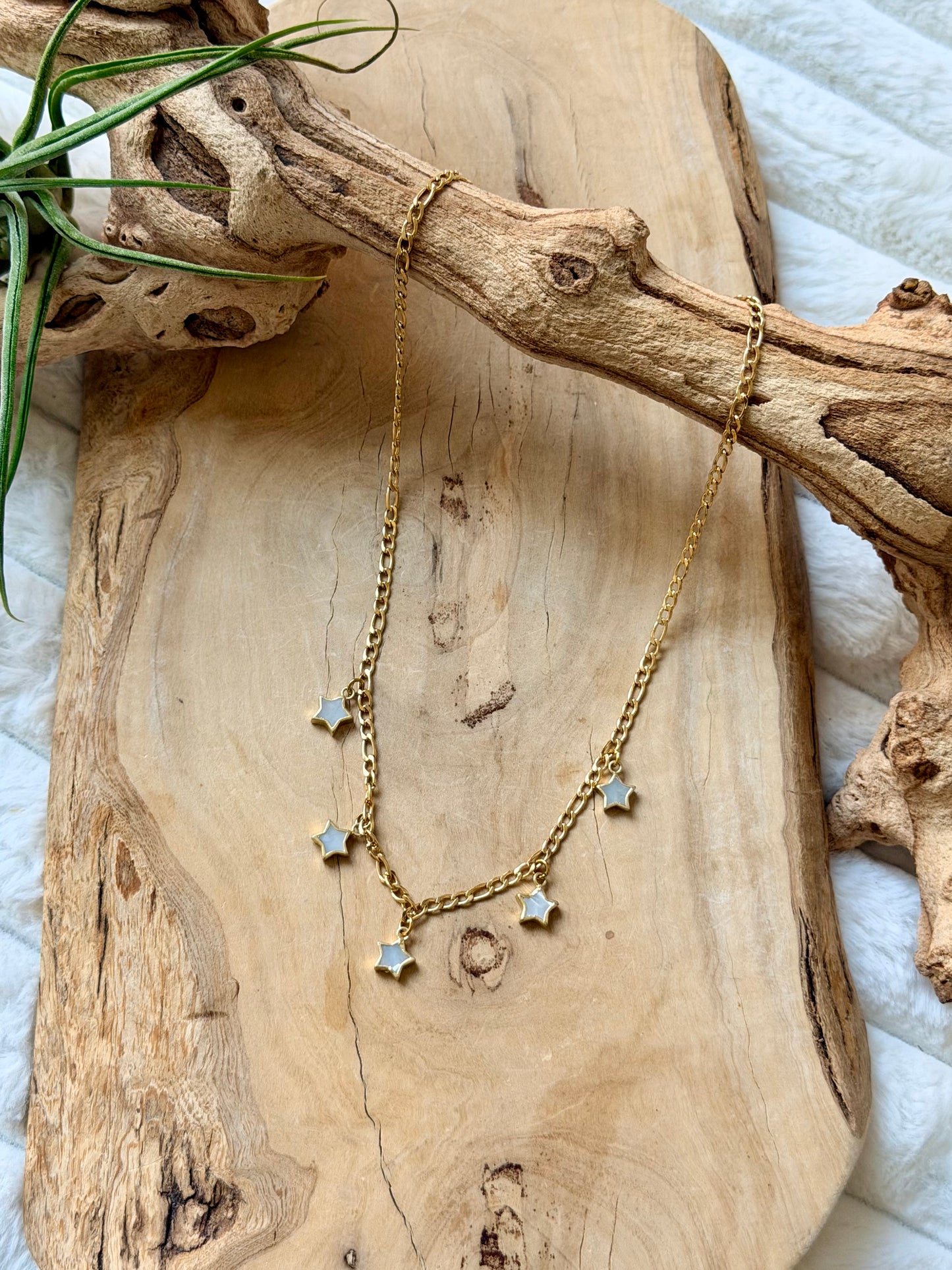 Mother of Pearl Star + Gold Stainless Charm Necklace