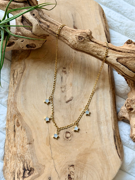 Mother of Pearl Star + Gold Stainless Charm Necklace
