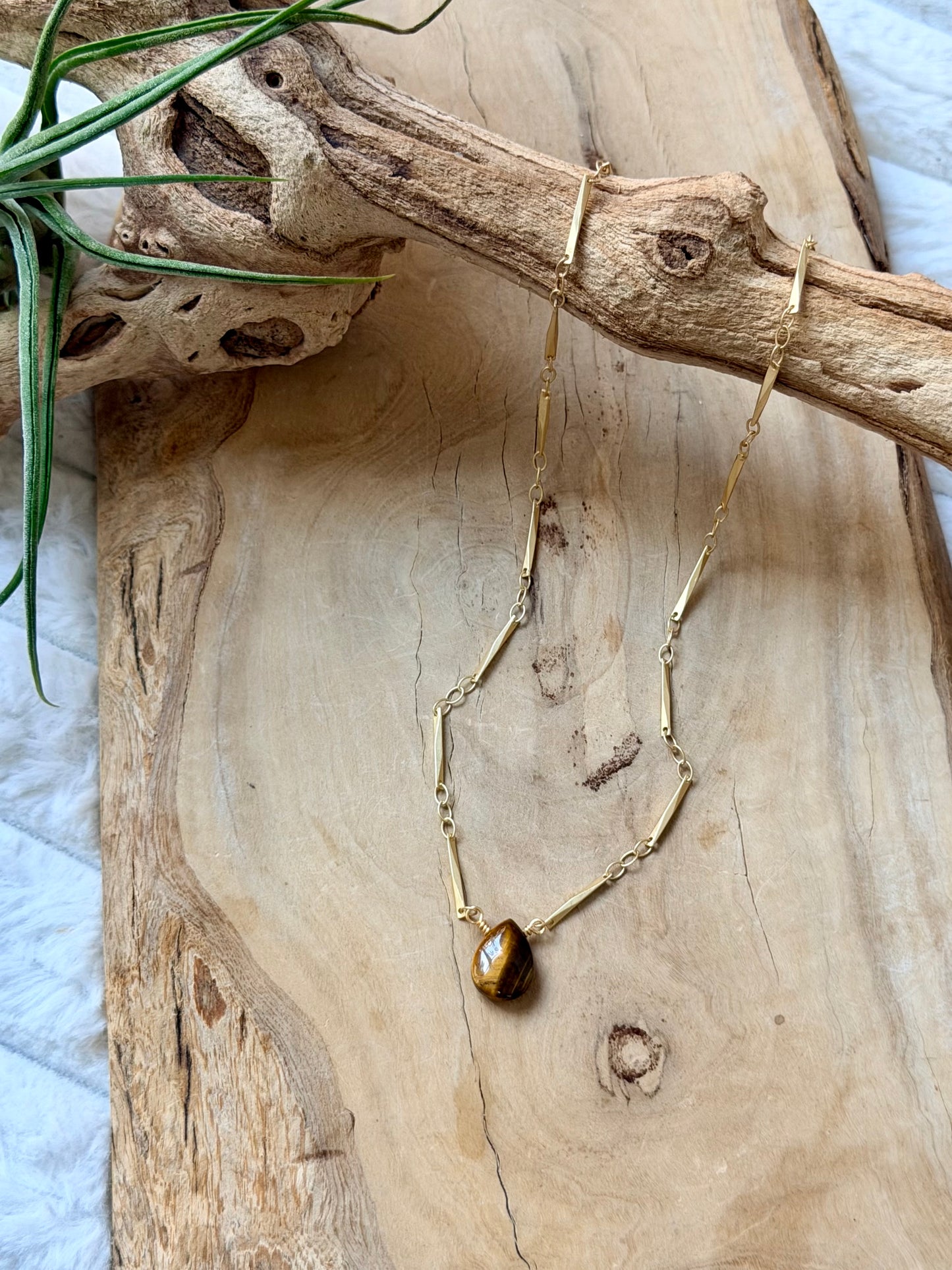 Tiger Eye + Matte Gold Necklace