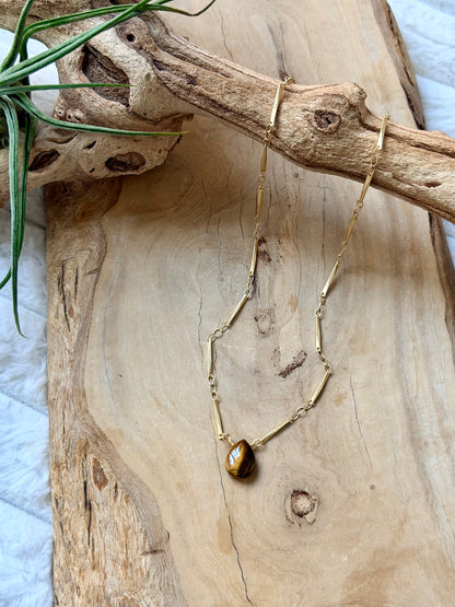 Tiger Eye + Matte Gold Necklace