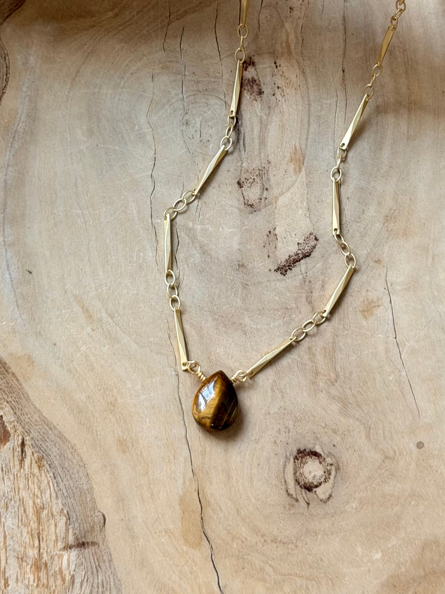 Tiger Eye + Matte Gold Necklace