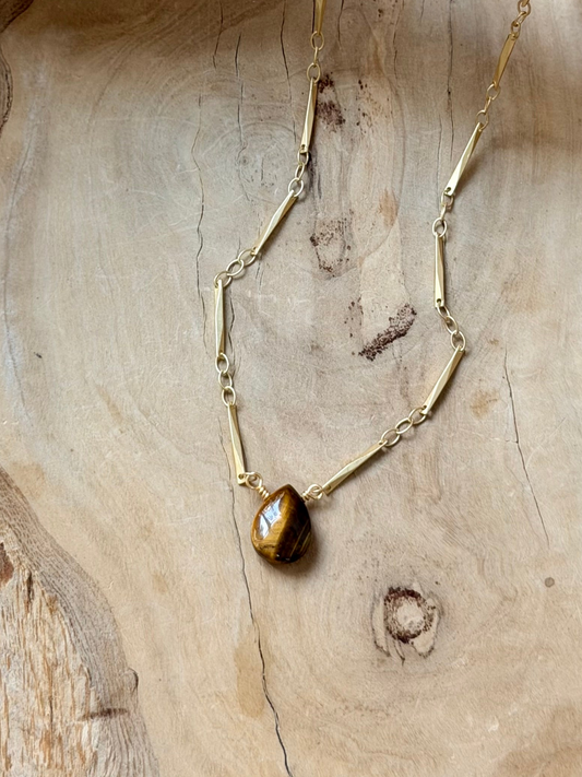 Tiger Eye + Matte Gold Necklace