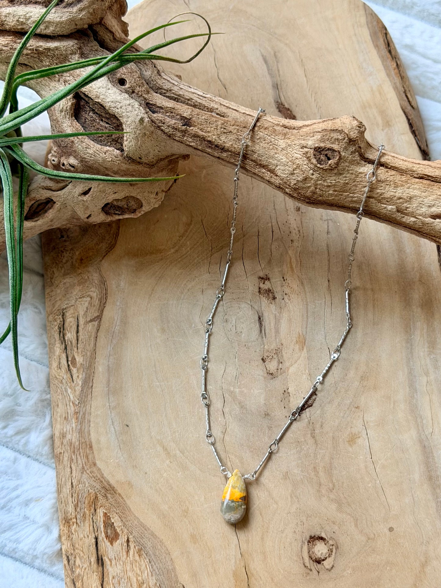 Bumblebee Jasper + Silver Stainless Necklace