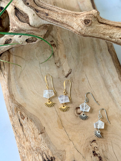 Rainbow Moonstone Sun Burst Earrings