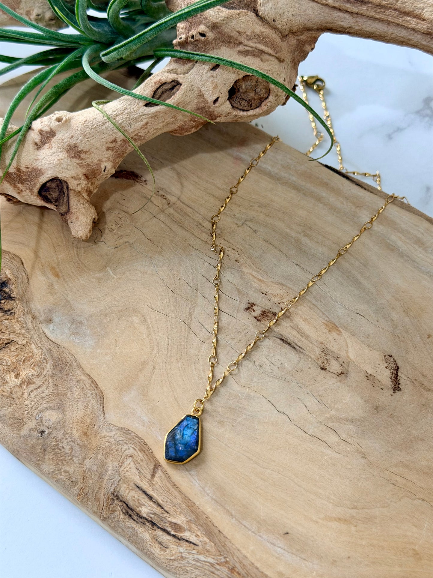 Gemstone + Gold Stainless Steel Mini Pendant Necklace