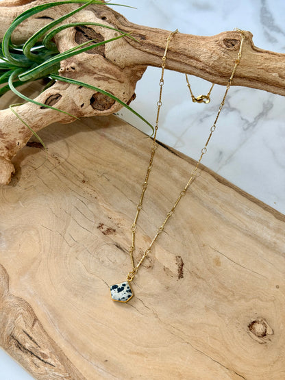 Gemstone + Gold Stainless Steel Mini Pendant Necklace