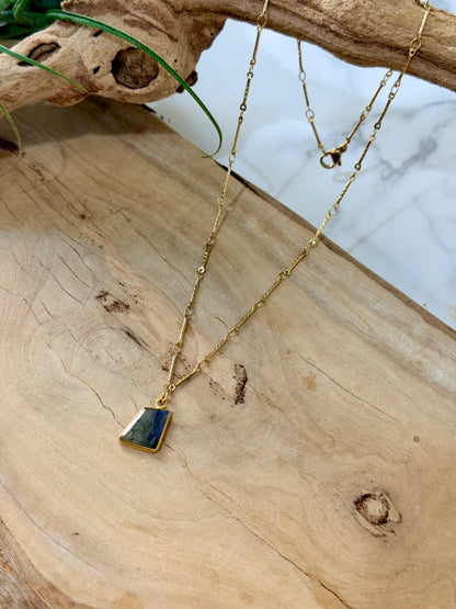 Gemstone + Gold Stainless Steel Mini Pendant Necklace