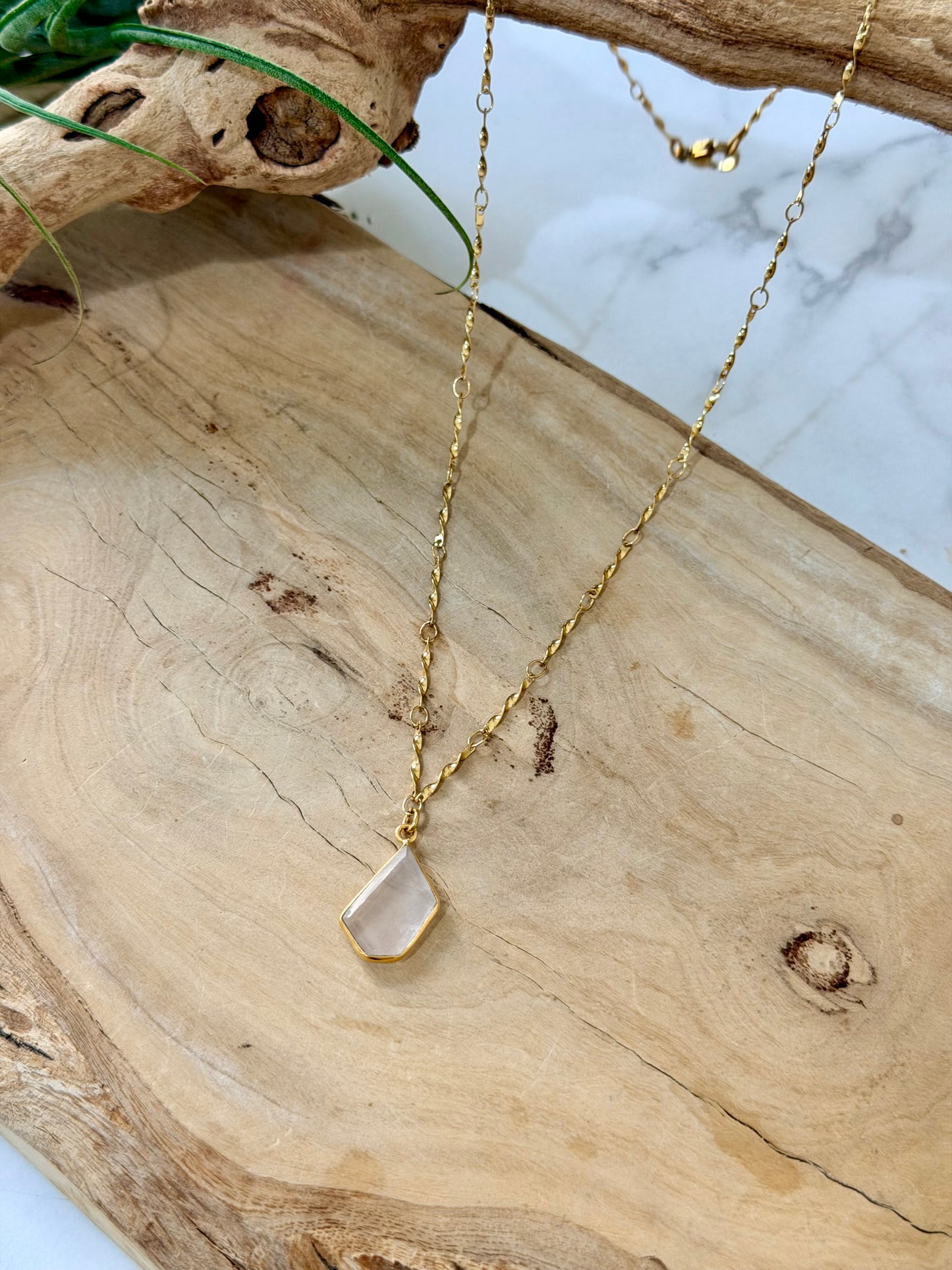 Gemstone + Gold Stainless Steel Mini Pendant Necklace