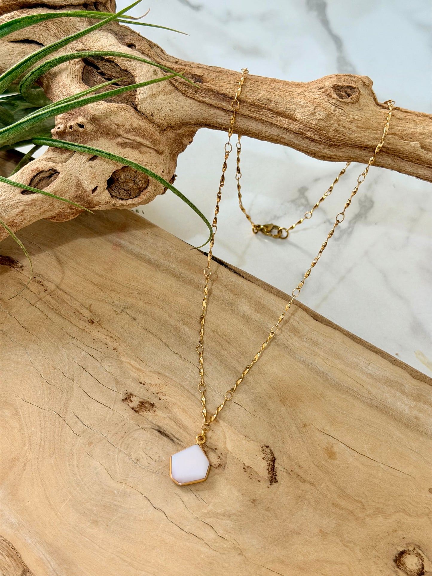 Gemstone + Gold Stainless Steel Mini Pendant Necklace