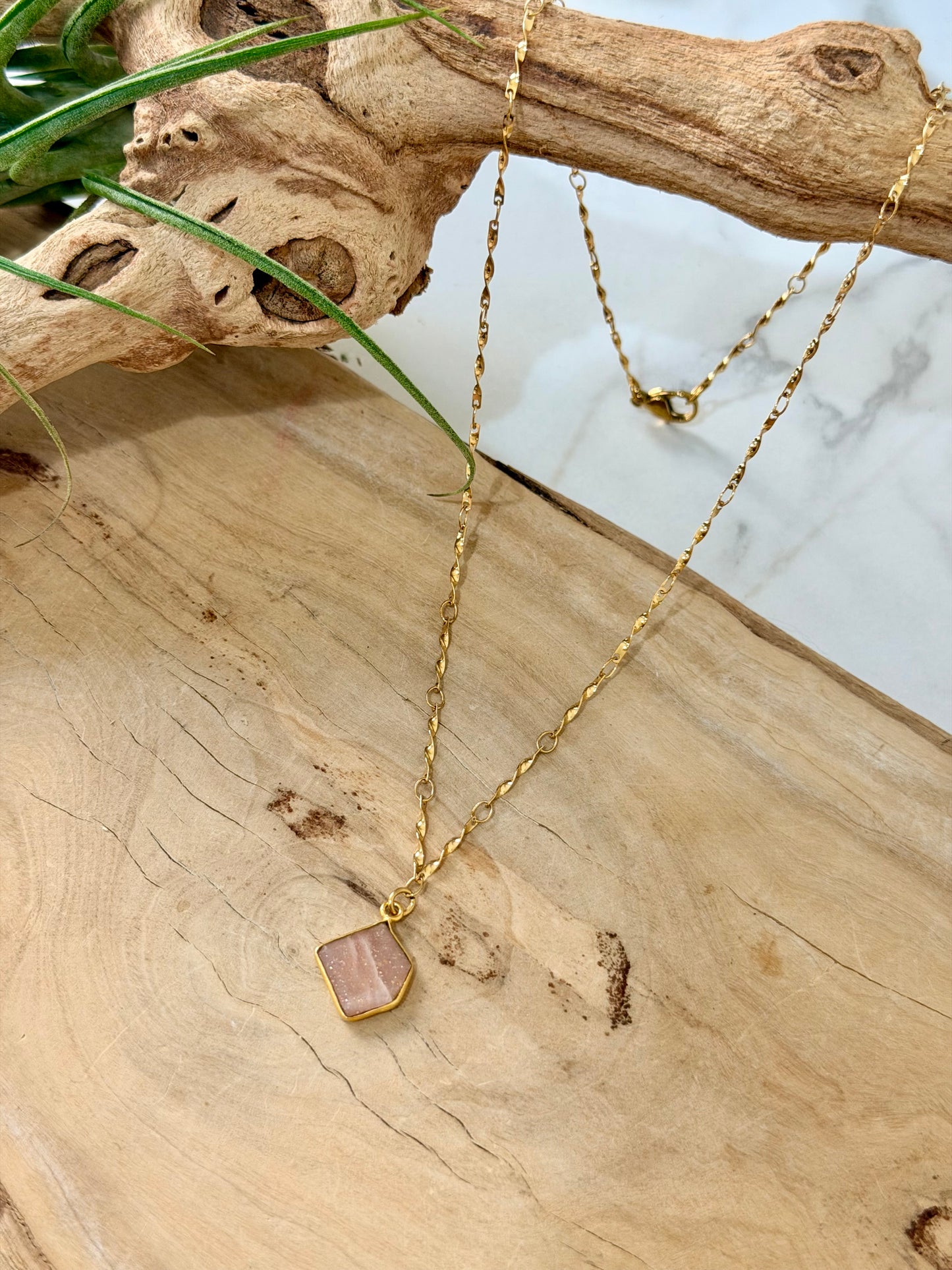 Gemstone + Gold Stainless Steel Mini Pendant Necklace