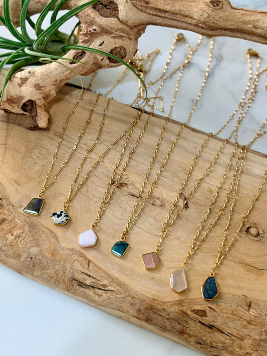 Gemstone + Gold Stainless Steel Mini Pendant Necklace