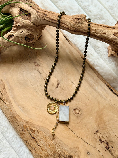 Rainbow Moonstone + Mixed Metal Ball Chain Necklace