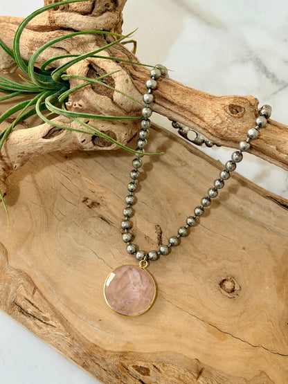Rose Quartz + Antique Silver Necklace