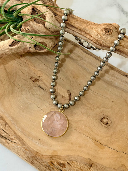 Rose Quartz + Antique Silver Necklace