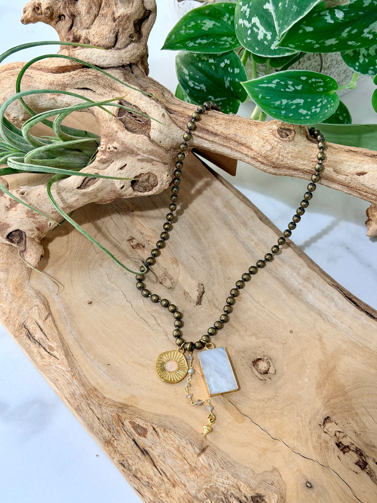Moonstone + Mixed Metals Ball Chain Necklace