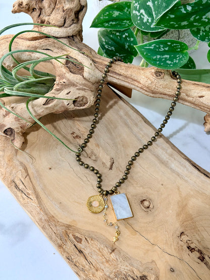 Moonstone + Mixed Metals Ball Chain Necklace