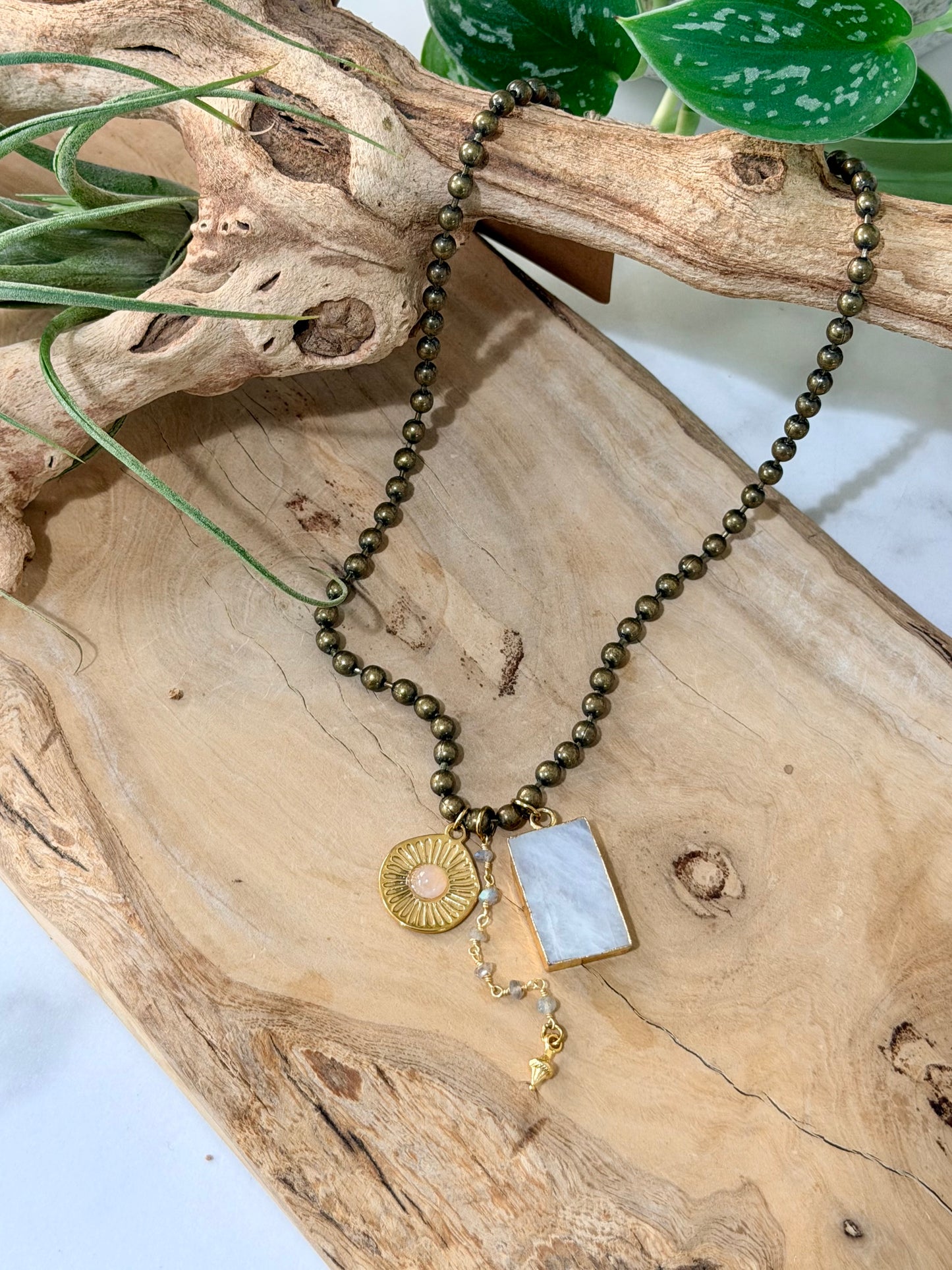 Moonstone + Mixed Metals Ball Chain Necklace