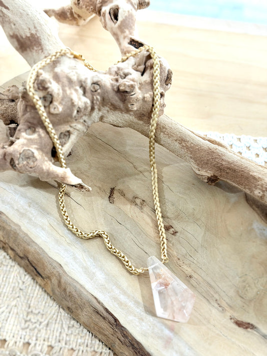 Brazilian Quartz + Matte Gold Necklace