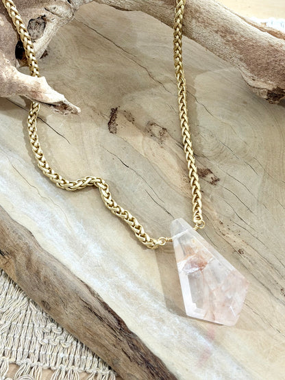 Brazilian Quartz + Matte Gold Necklace