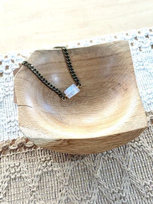 Rainbow Moonstone + Antique Brass Bracelet