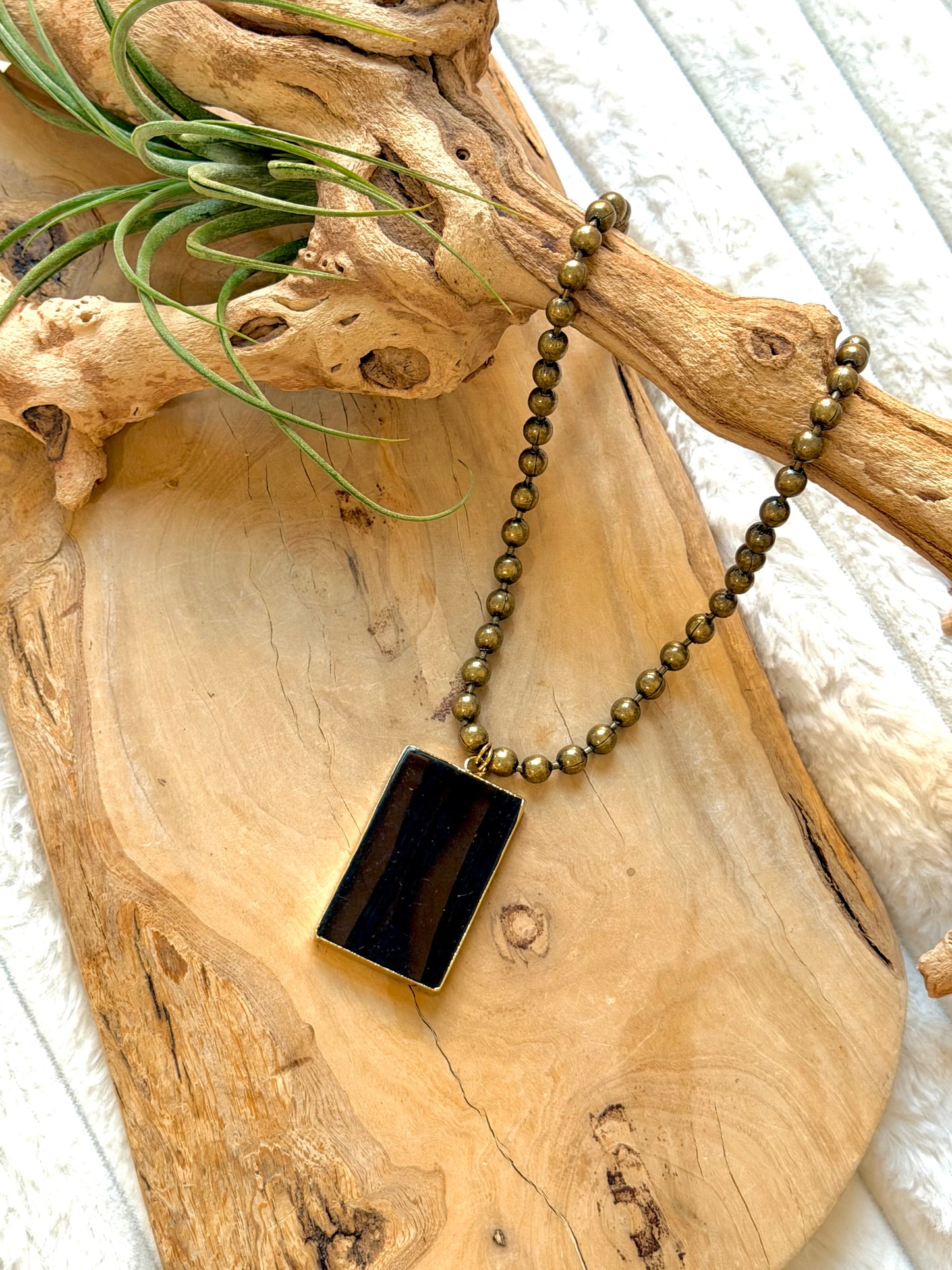 Black Ice Obsidian Lace + Antique Brass Necklace