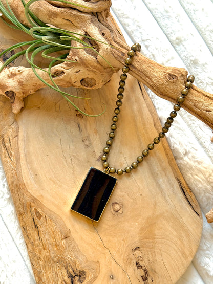 Black Ice Obsidian Lace + Antique Brass Necklace