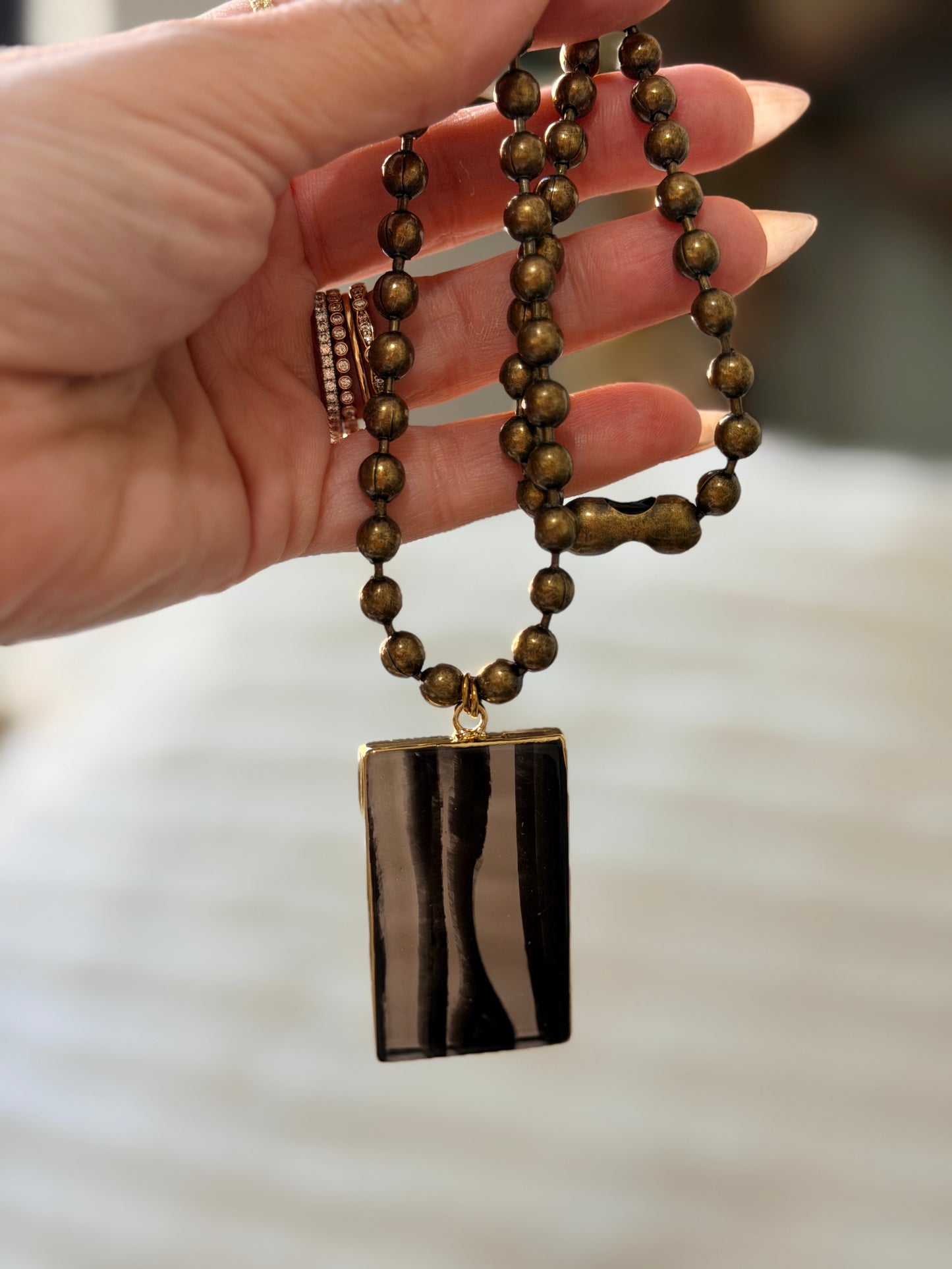 Black Ice Obsidian Lace + Antique Brass Necklace