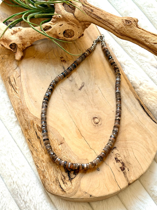 Gray + Peach Moonstone Beaded Necklace
