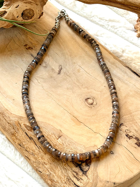 Gray + Peach Moonstone Beaded Necklace