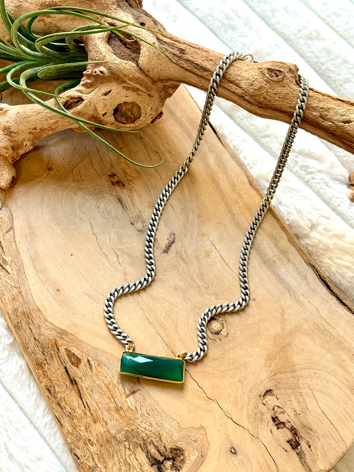 Green Onyx + Antique Silver Necklace