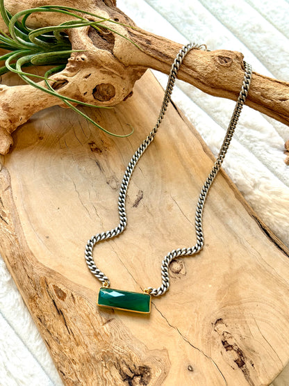 Green Onyx + Antique Silver Necklace