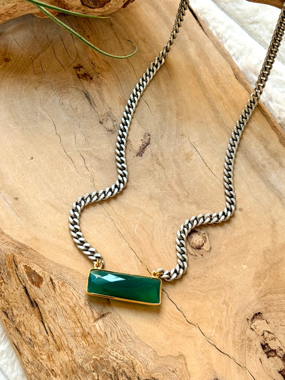 Green Onyx + Antique Silver Necklace