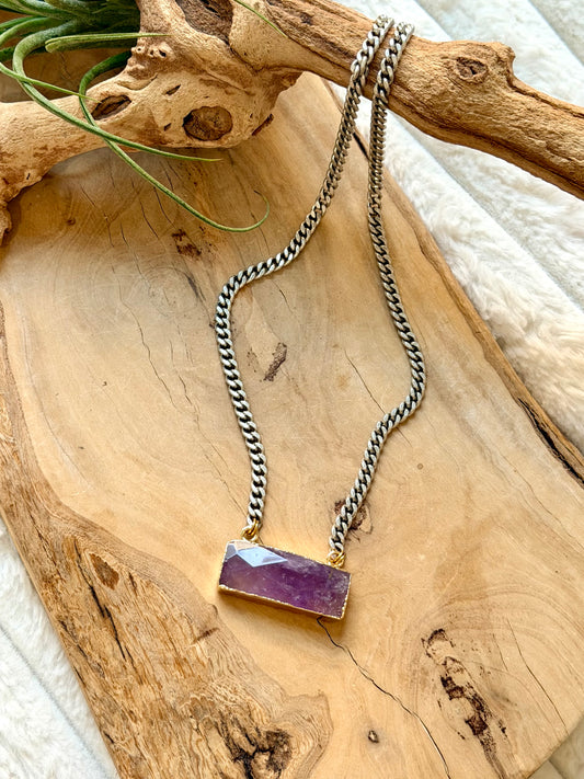 Amethyst + Antique Silver Necklace