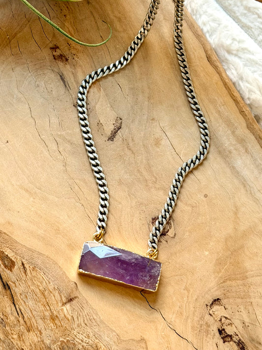 Amethyst + Antique Silver Necklace
