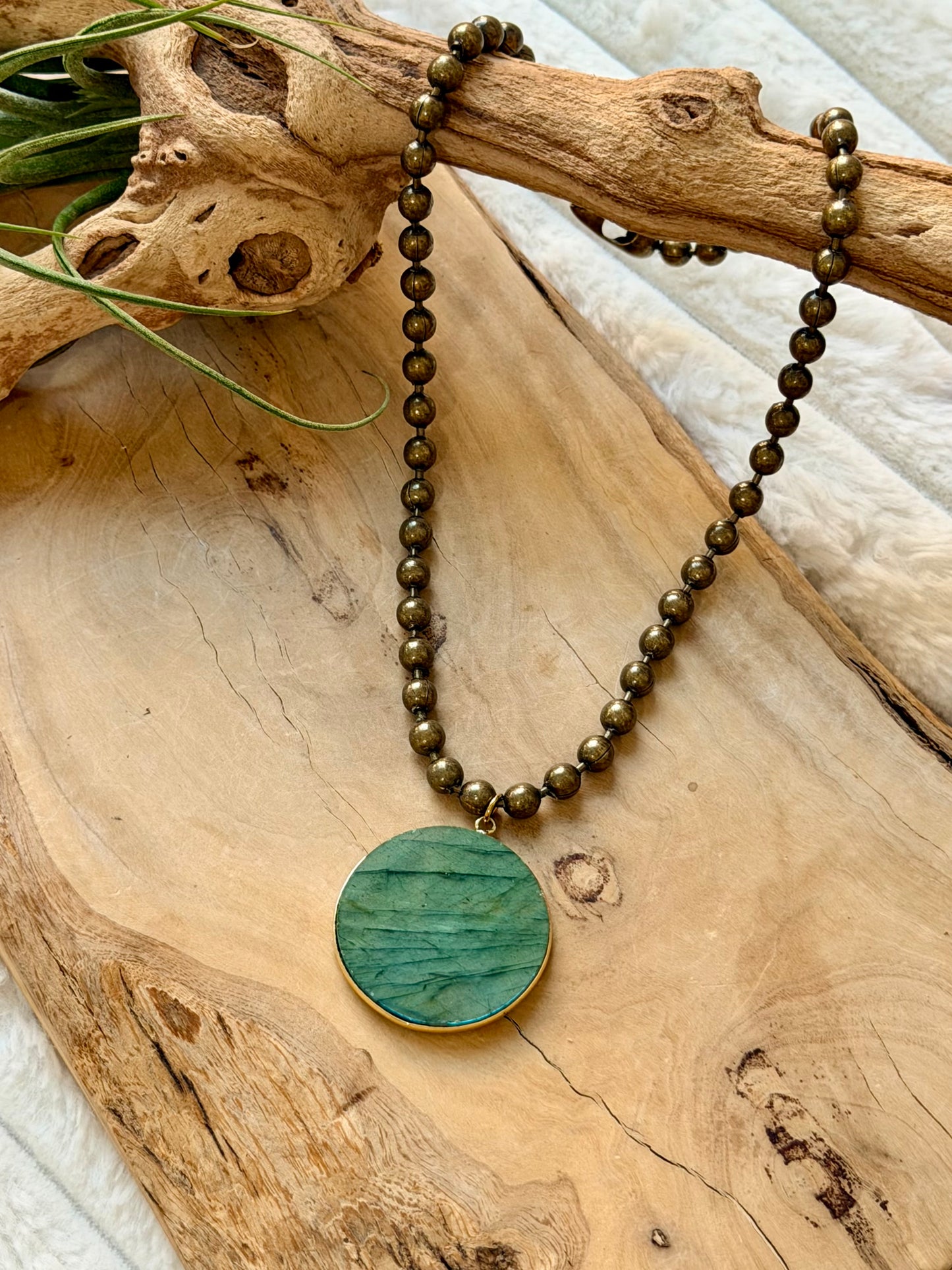 Labradorite + Antique Brass Necklace