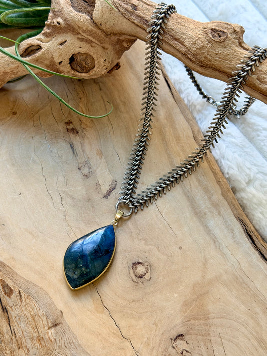 Labradorite + Antique Silver Fishbone Necklace