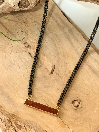 Goldstone + Antique Brass Necklace