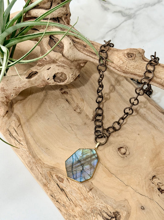 Labradorite + Antique Brass Necklace