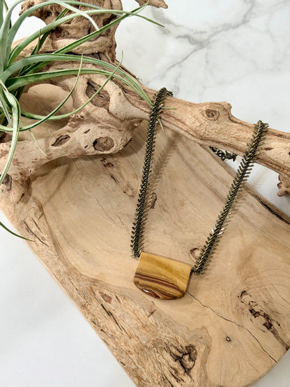 Natural Red Ocean Jasper + Antique Brass Fishbone Chain Necklace