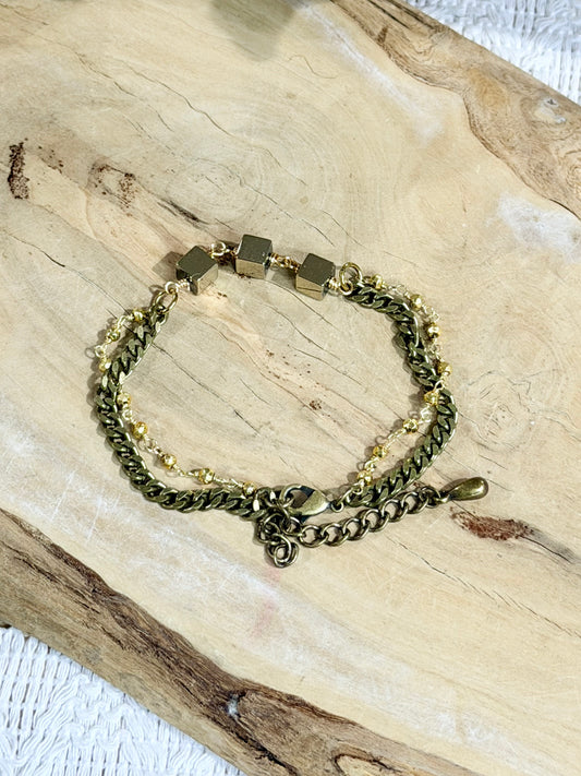 Champagne Hematite + Pyrite Mixed Metal Bracelet