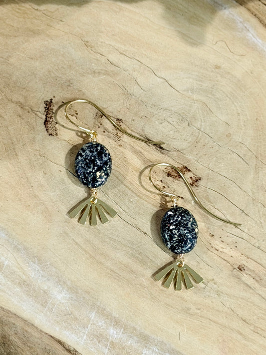 Leopard Opal + Gold Starburst Earrings