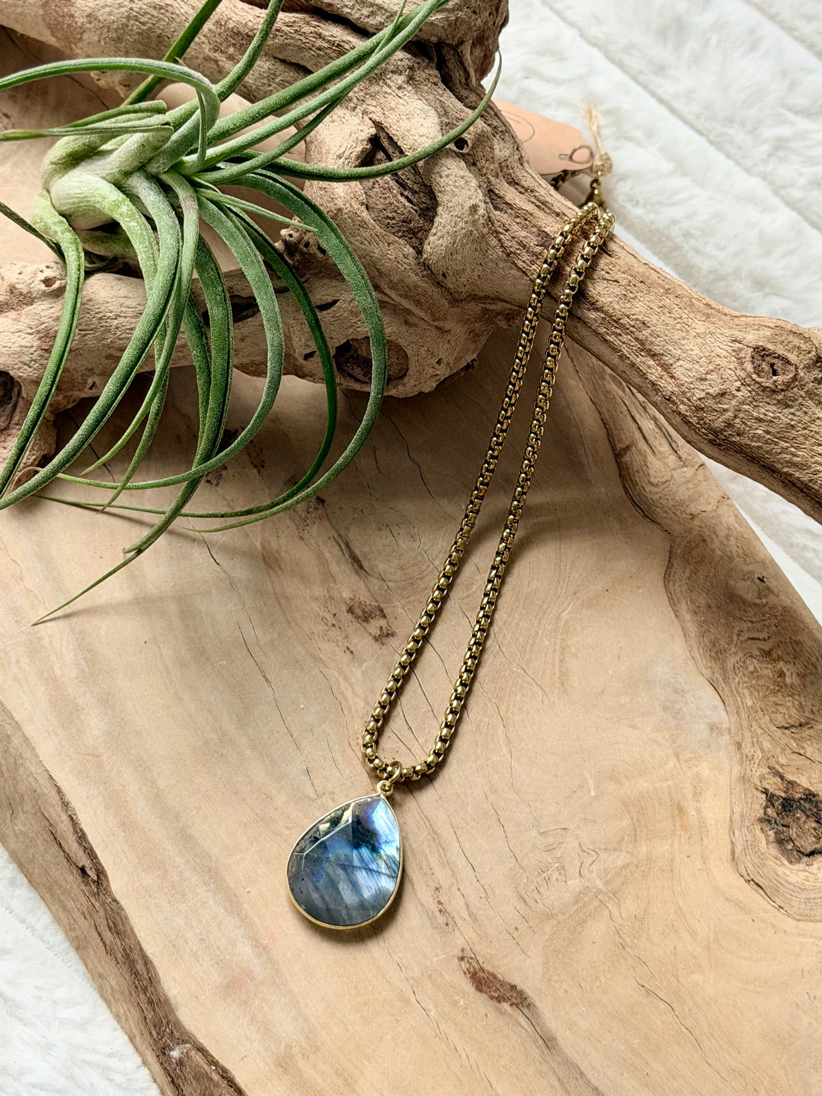 Labradorite + Gold Teardrop Pendant Necklace