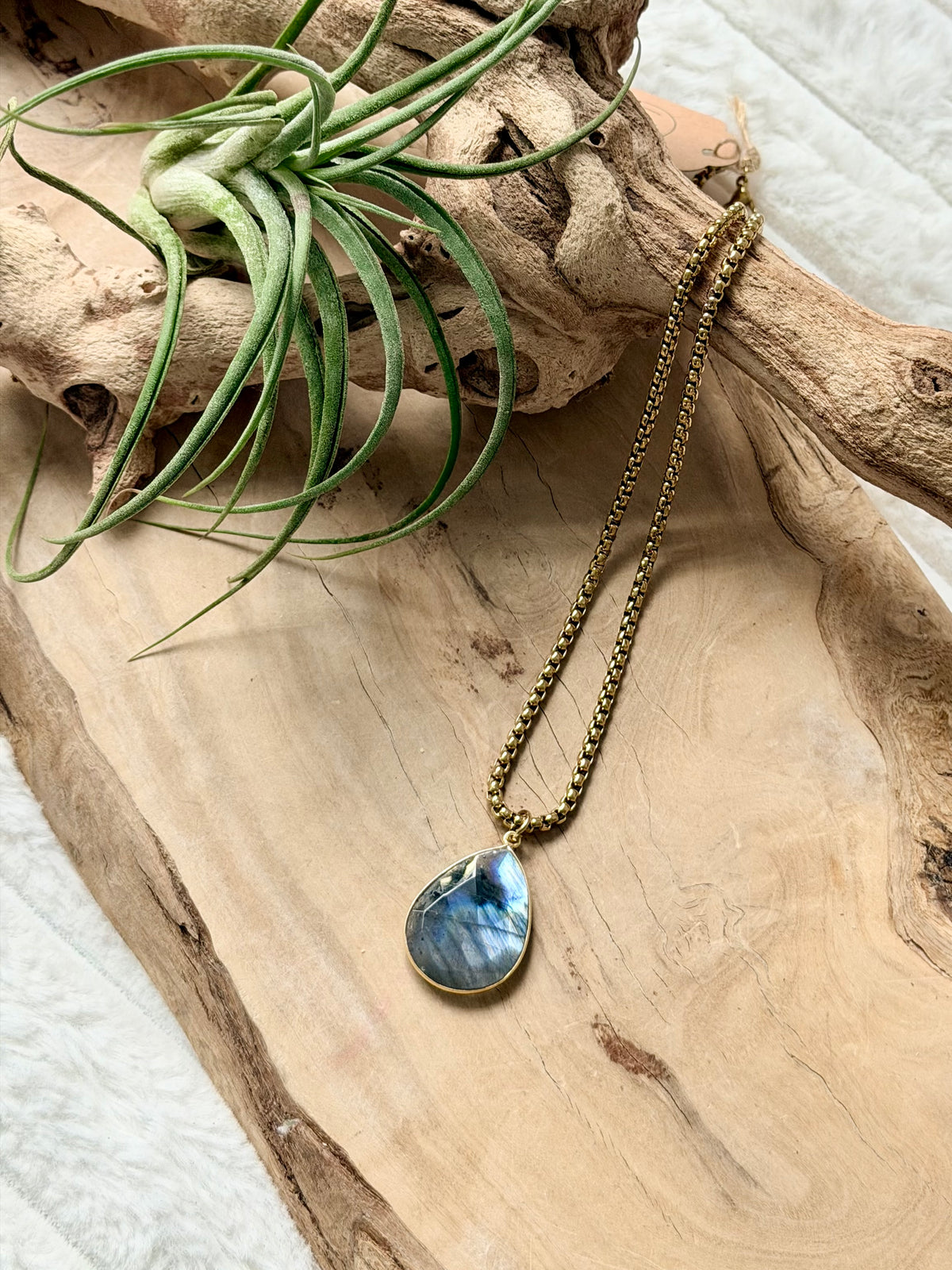 Labradorite + Gold Teardrop Pendant Necklace